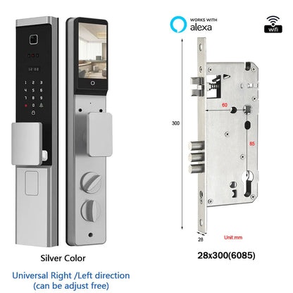 Smart Slot – Slimme Deurslot – Elektronisch Slot – Vingerafdrukslot – App Bediening – 3D Gezichtsherkenning – Weerbestendig Aluminium - Zilverkleur - 28x300 - 6085 insteekslot - QUORE