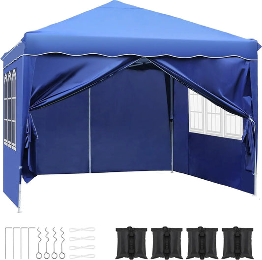 Paviljoen - Tuinpaviljoen - Partytent - Tuintent - Pop-up Kliksysteem - Stabiel - Vouwtent - met 4 zijpanelen - Opvouwbaar - Waterdicht - Hoogte Verstelbaar - 50+UV-Bescherming - voor Tuin - Buiten - Achtertuin - 240D Oxford - 3 x 3 m - Blue