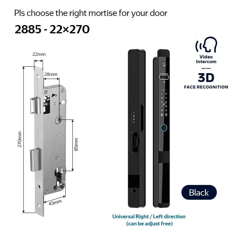 Smart Slot – Slimme Deurslot – Elektronisch Deurslot – Vingerafdrukslot – App Bediening – Verstelbaar 30-70mm – IP66 Waterdicht - 2885 - Zwart