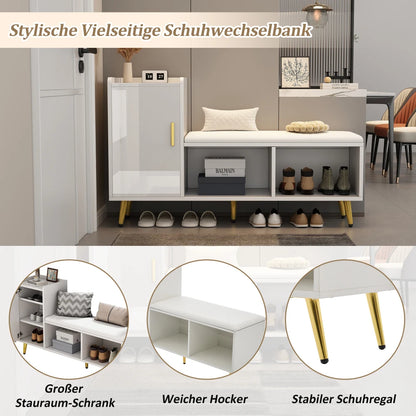 Schoenenkast – Schoenenrek – Schoenenopberger – Schoenenbank – Schoenenmeubel – Hoogglans Wit – Verstelbare Planken