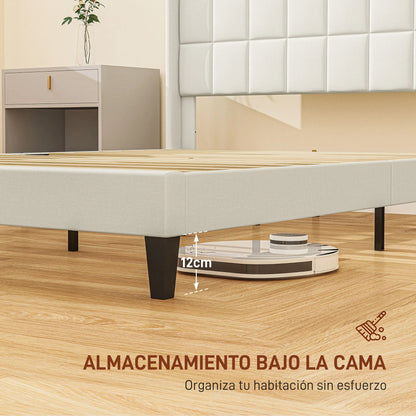 Bedframe – Bed – Tweepersoonsbed – Slaapbank – Ledikant – Beige – Stevig Rubberwood – Met Opbergruimte Onder Bed
