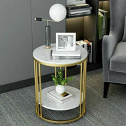 Side Table Round - Coffee Tables - Round Table - Side Tables Living Room - Shelf 2 Levels - Jewelry Storage - Metal Frame - Gold.