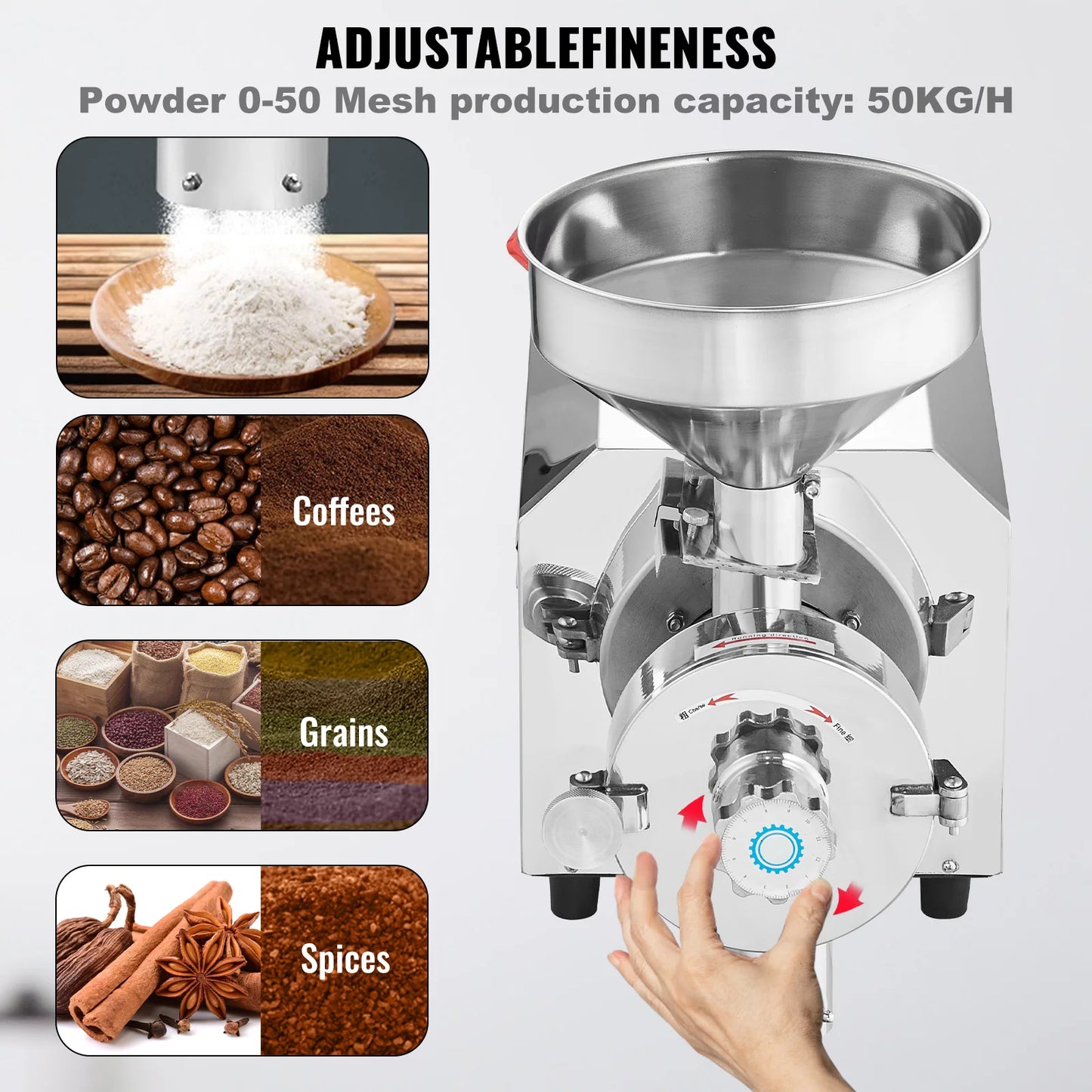 Herb Grinder Electric - Spice Grinder - Grain Grinder - Herb Grinder - Electric Coffee Grinder - Soybean Grinder - 3000W - Peanut Butter-Corn Grain Grinder - Silver