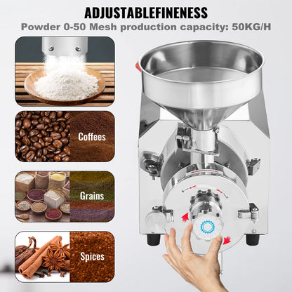 Herb Grinder Electric - Spice Grinder - Grain Grinder - Herb Grinder - Electric Coffee Grinder - Soybean Grinder - 3000W - Peanut Butter-Corn Grain Grinder - Silver