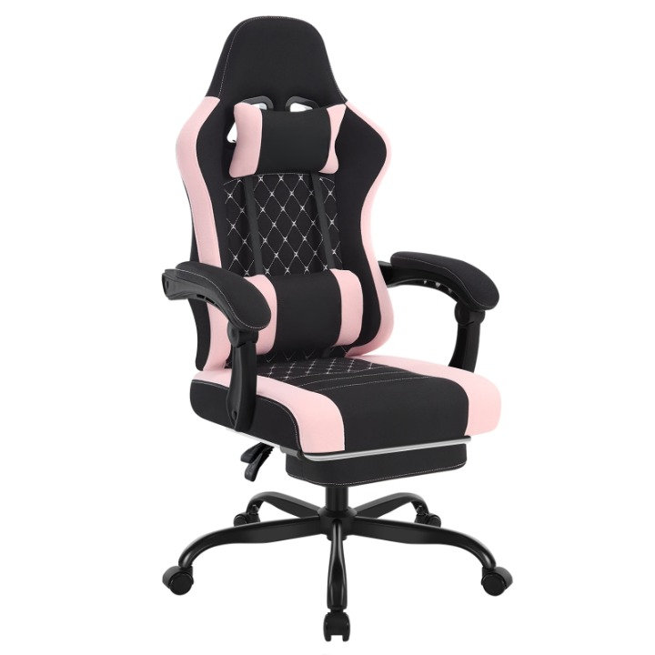 Gaming Stoel - Massage Gaming Stoel - Bureaustoel - Swivel Stoel - met Voetsteun - Hoofdsteun - Verstelbare - Rugleuning - Lendenkussen - Ergonomische - Draaibare - 70 x 70 x 127 cm - Zwart & Roze