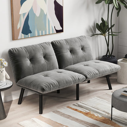 Cream-colored, foldable modern sofa bed – 2-seater futon couch with sleeping function, space-saving guest bed