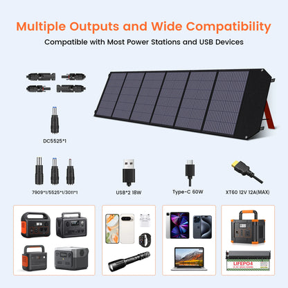 200W Draagbaar Zonnepaneel – Opvouwbaar Zonnepaneel – Mobiel Solar Charger – Camping Zonnepaneel – Camper Zonnepaneel – Hoog Rendement 23% – Lichtgewicht Compact Design