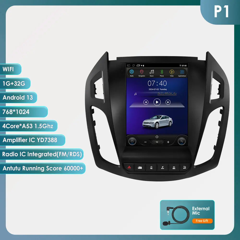 360° Camera – 9,7" Touchscreen Multimediasysteem – Autonavigatie – Car Radio – 2DIN Video Module – Android 13 – 4G & Draadloos CarPlay – Voor Ford Transit / Tourneo Connect 2013-2018