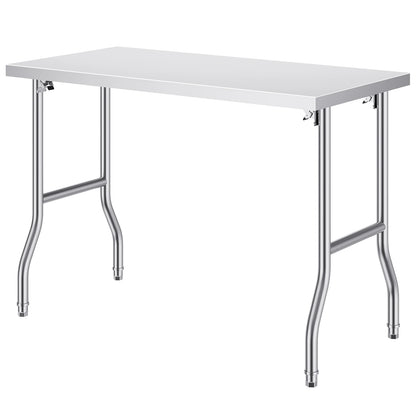 SucceBuy Single/Double-Shelf Professional Stainless Steel Open Kitchen Folding Work Prep Tables Easy Storage for Home Commercial