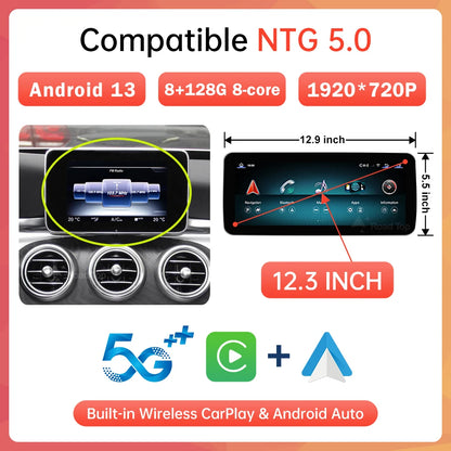 Android 13 Touch Screen for Mercedes-Benz C Class GLC W205 V Class W447 2015-2018 Radio GPS Navigation Bluetooth WiFi Head Unit