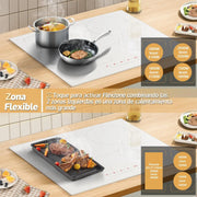 Induction Hob - Induction Hob - Induction Cook Top - Induction Cooker - Electric Burner - 4 Zones with Plug - 59CM - 3500W - White Ceramic Glass - Combination Zones - Slide Controls - 9 Power Levels