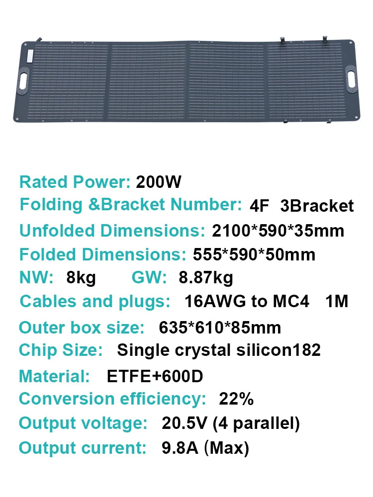 Zonnepaneel - Sun Power -  Zonneenergie - 200W Flexibel ETFE Zonnepaneelen - 12V tot 24V – Monokristallijn – IP68 Waterdicht - Opvouwbaar - voor Smartphone Camping
