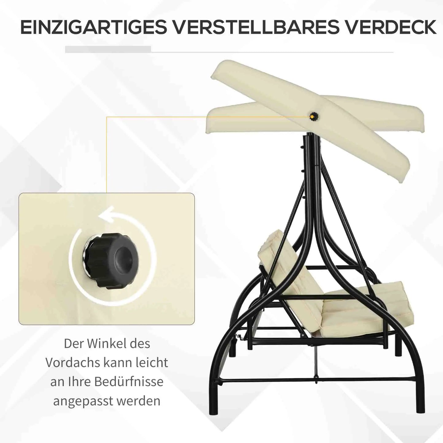 2-In-1 Tuin Schommel – 3-Zits Schommelbank – Loungestoel – Dagbed – Verstelbare Canopy – Robuust Stalen Frame – Weerbestendig Polyester