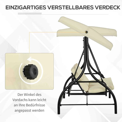 2-In-1 Tuin Schommel – 3-Zits Schommelbank – Loungestoel – Dagbed – Verstelbare Canopy – Robuust Stalen Frame – Weerbestendig Polyester