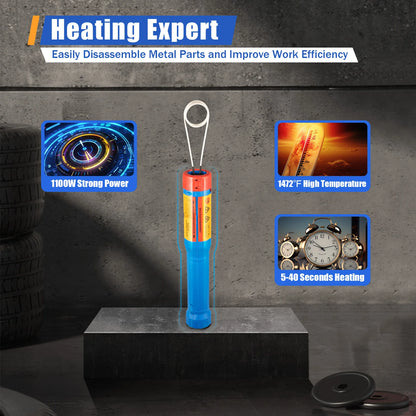 Magnetische Inductieverhitter – Roestverwijderaar – Warmtegever – Roest Losmaken – Vastzittende Moeren – 1100W Vermogen – Max 800°C Temperatuur - QUORE