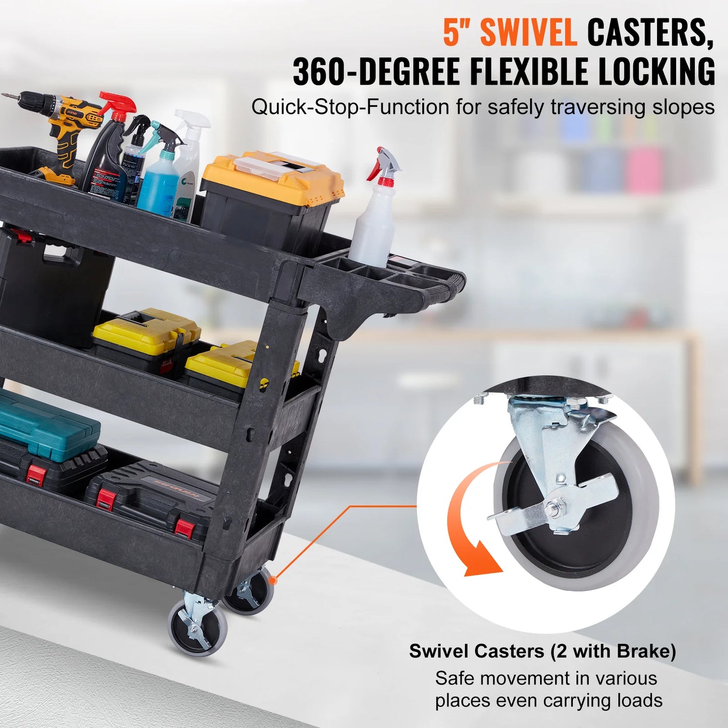 Serveerwagen - Keukentrolley - Keukeneiland - Serveerwagen op Wieltjes - 2/3 Laags - Zwaar Belast met 360° Zwenkwielen en Ergonomisch Opslaghandvat – Voor Magazijn/Garage/Reiniging