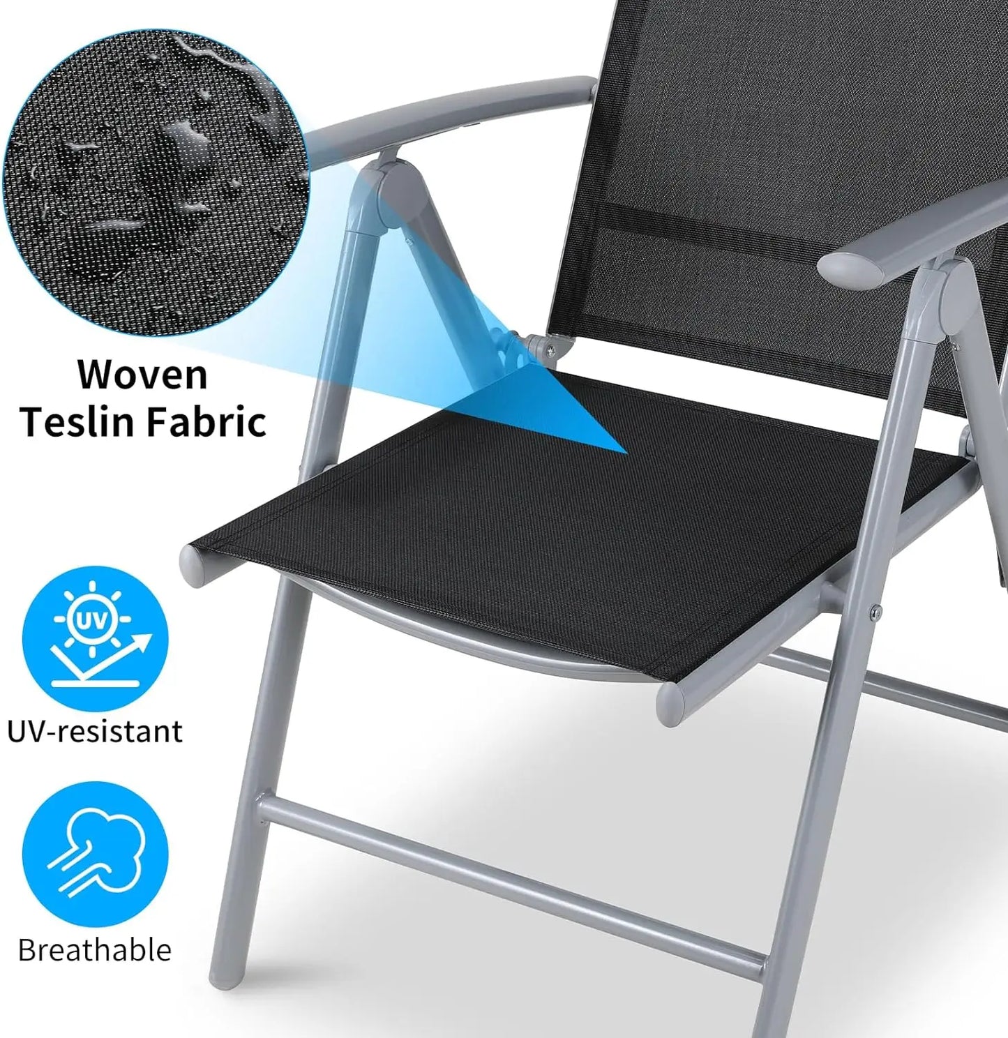 Tuinstoelen - Strandstoel - Klapstoel – Vouwstoel voor op Terras/Tuin/Camping –  Draagvermogen van 120 kg - Tuinset – Campingstoel – Tuinstoel – Verstelbaar en Opklapbaar – Zwart – Set van 2