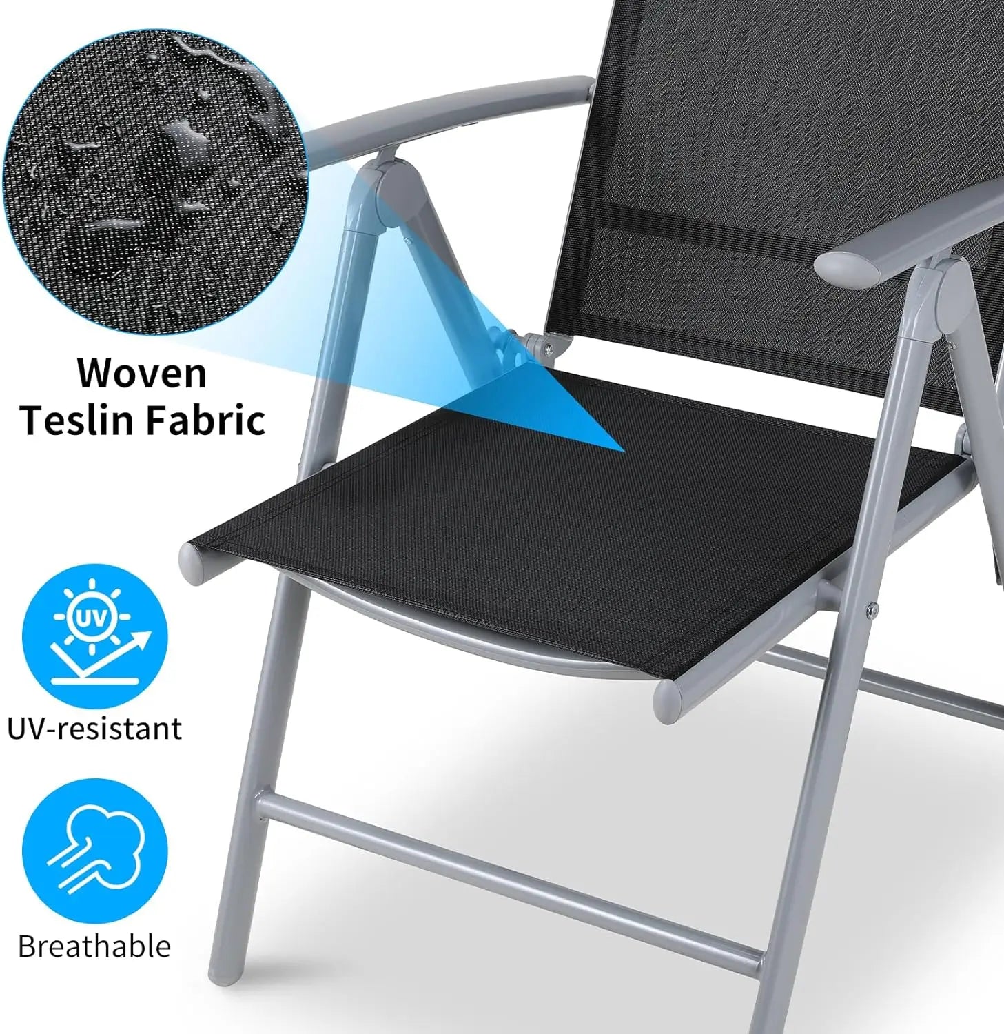 Tuinstoelen - Strandstoel - Klapstoel – Vouwstoel voor op Terras/Tuin/Camping –  Draagvermogen van 120 kg - Tuinset – Campingstoel – Tuinstoel – Verstelbaar en Opklapbaar – Grijs – Set van 2 - QUORE