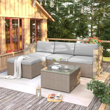 Loungestoelset – Tuinset - Buitenmeubelen - Tuinmeubilair – 4 persoons – Polyrattan met Stalen Frame – Waterafstotende Kussens - Grijs