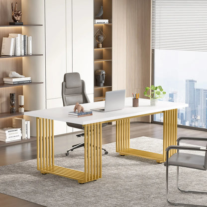 Bureau - Computertafel - Bureautafel - Game Bureau - 70.9" - Moderne Houten Gaming Gureau - met Gouden Metalen Poten – Stijlvolle Werkplek & Kleine Vergadertafel