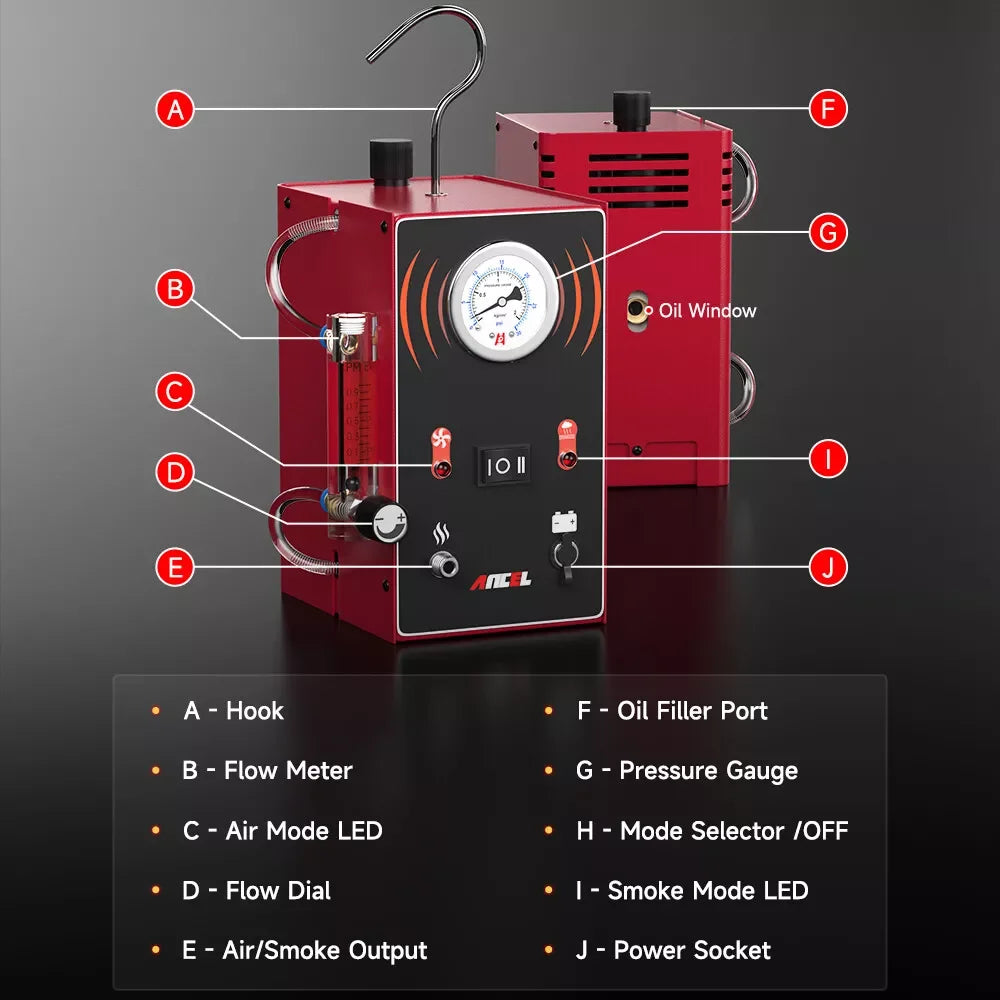 Rookdetector – Lekdetector – Lekkage Tester – Auto Rookmachine – 12V Aansluiting – Constante Rookstroom – Snel Lek Opsporen - QUORE