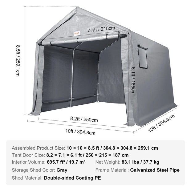 Tent - Carport Vervangende Overkapping - Garage Top Tent - Draagbare Berging - Buiten Berging - 10FTX10FT - Waterdicht - Zwaargewicht All-Season - Berging Voor Auto, Pickup Truck - Grijs