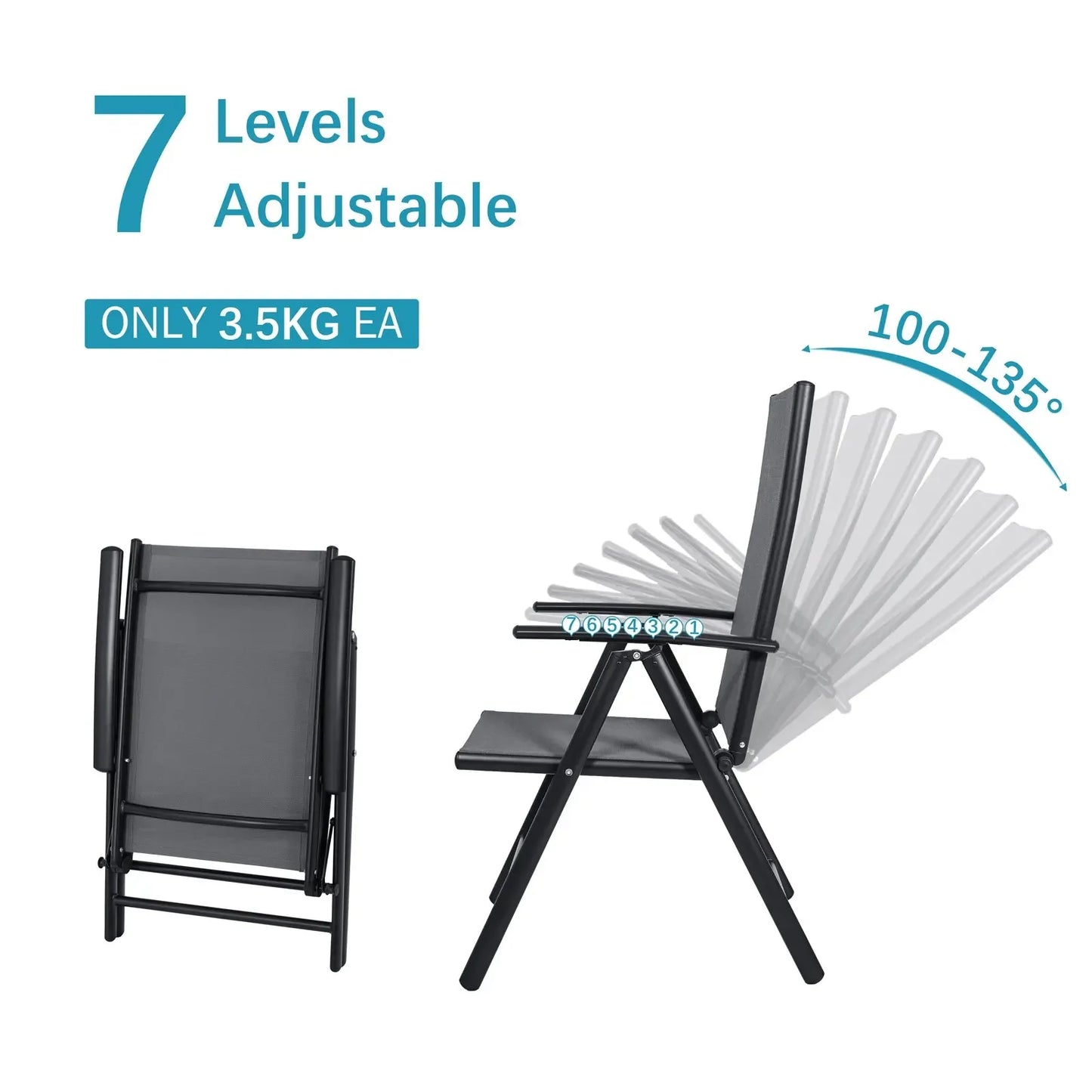Balkonset – Tuinset – Balkonmeubel – Buitenmeubel – Aluminium – 7-Voudig Verstelbare Rugleuning – Inklapbare Stoelen - QUORE