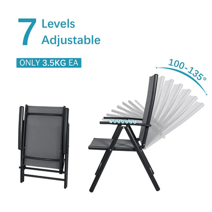 Balkonset – Tuinset – Balkonmeubel – Buitenmeubel – Aluminium – 7-Voudig Verstelbare Rugleuning – Inklapbare Stoelen - QUORE
