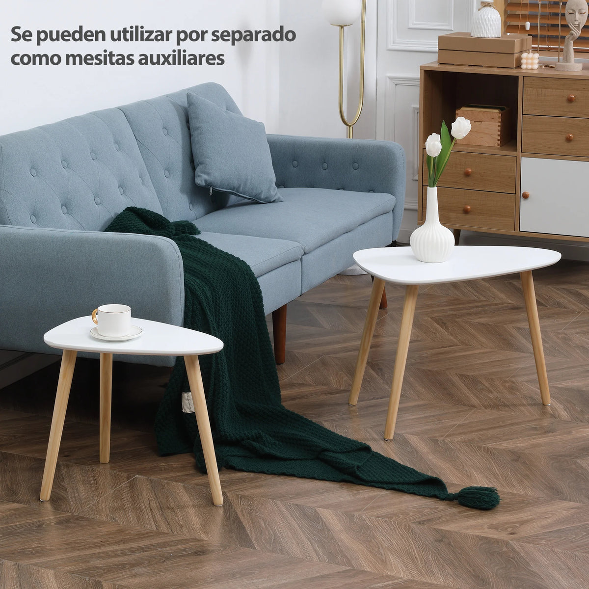 Homcom - Bijzettafel - Salontafel - Set van 2 - Witte Look Bijzettafel - Woonkamer - Tafel - Houten Poten - 59,5x39,5x45 cm
