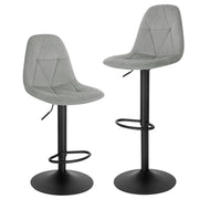 Barkrukken - Set van 2 Ergonomische Barstoelen – Fluweelen Zitten met Rugleuning – Verstelbare Hoogte (60-81 cm) – 360° Draaibaar – Stabiele Basis – Lichtgrijs