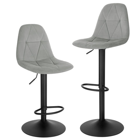 Barkrukken - Set van 2 Ergonomische Barstoelen – Fluweelen Zitten met Rugleuning – Verstelbare Hoogte (60-81 cm) – 360° Draaibaar – Stabiele Basis – Lichtgrijs