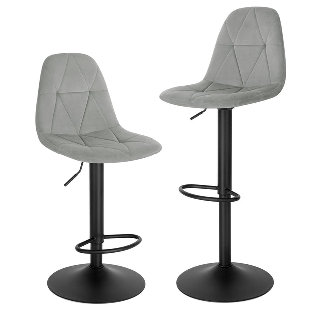Barkrukken - Set van 2 Ergonomische Barstoelen – Fluweelen Zitten met Rugleuning – Verstelbare Hoogte (60-81 cm) – 360° Draaibaar – Stabiele Basis – Lichtgrijs