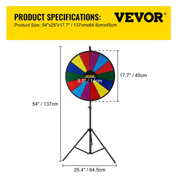VEVOR Rad van Fortuin - Draairad Met tripod - Draaiwiel met 10 te schrijfvakken- Gezelschapsspel - Ø 60 cm - QUORE