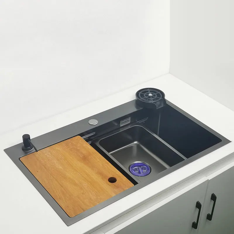 Nano Kitchen Sink Matte Black Above Mount Washing Basin with chopping board 304 Stainless Steel Single black kitchen sink