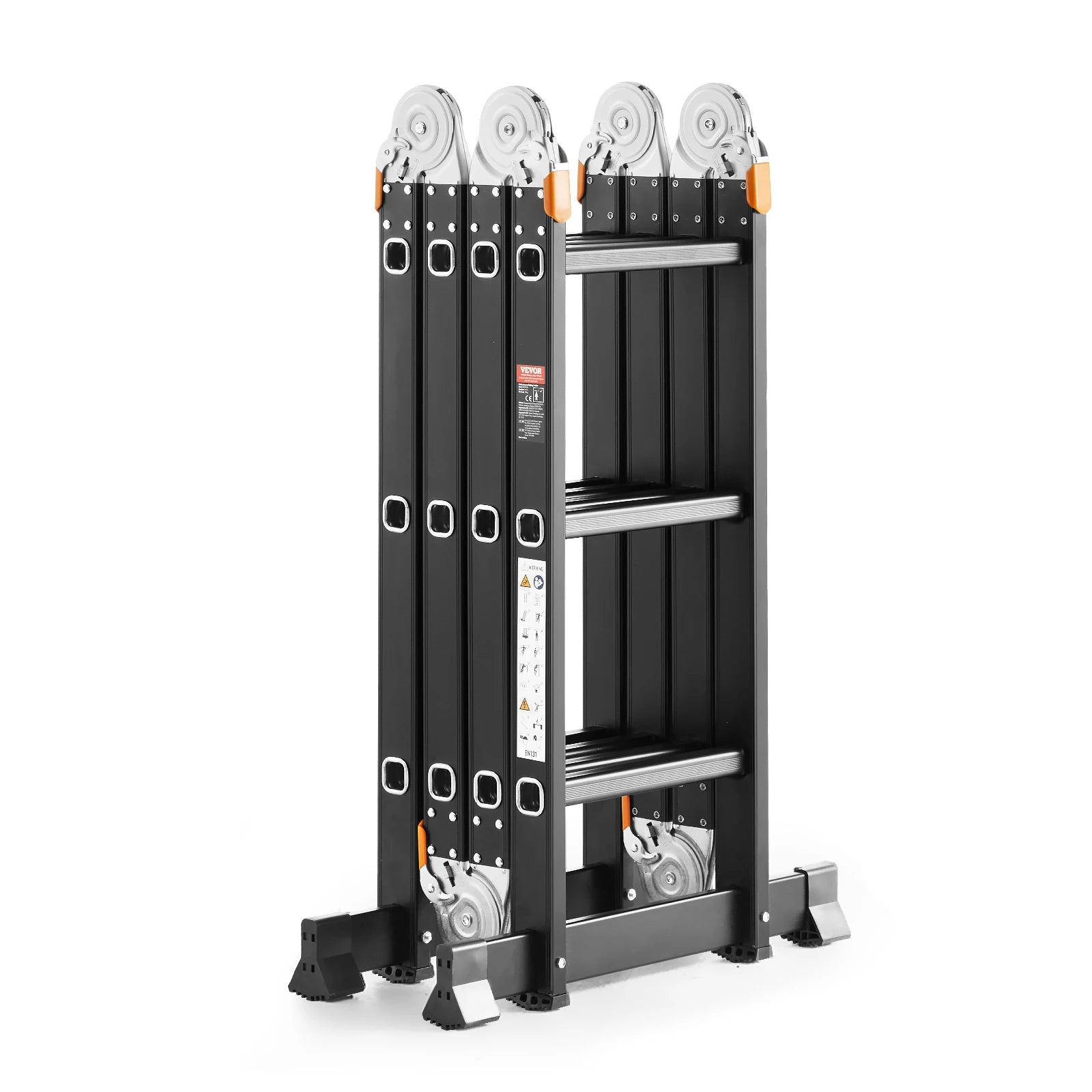 Multifunctionele Vouwladder – 7-in-1 Ladder – Vouwtrap – A-Frame Ladder – Aluminium – 150 Kg Draagvermogen – Antislipvoeten - Zwart - 5 Treden - QUORE