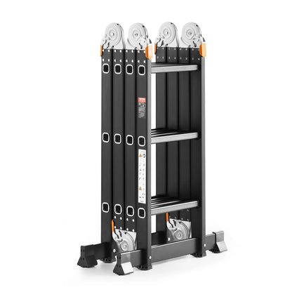 Multifunctionele Vouwladder – 7-in-1 Ladder – Vouwtrap – A-Frame Ladder – Aluminium – 150 Kg Draagvermogen – Antislipvoeten - Zwart - 3 Treden - QUORE