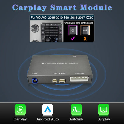 Carplayadapter – Draadloze CarPlay Dongle – Android Auto Adapter – Auto Multimedia Interface – Bluetooth USB – Voor Volvo V40 V60 S60 XC60 – Inclusief Geluidskabel & Microfoon – Snelle WiFi Verbinding
