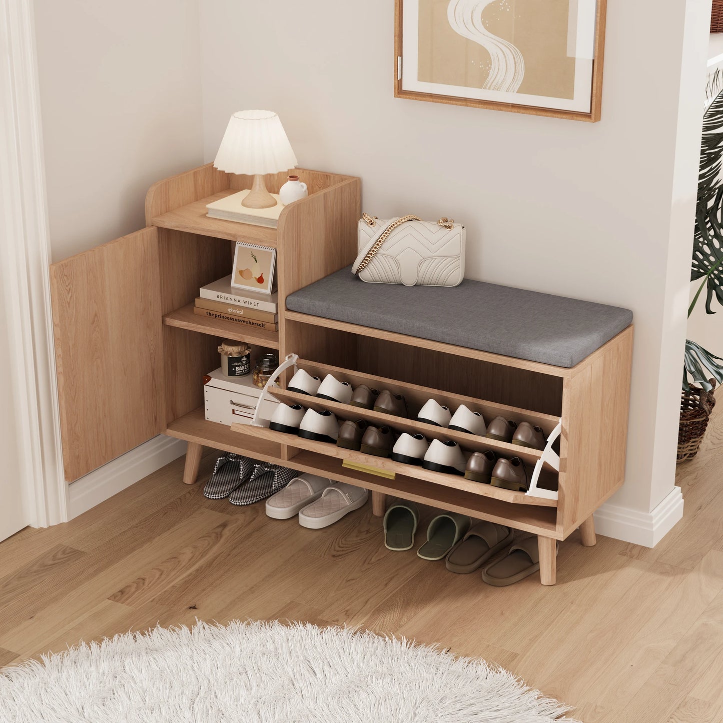 Schoenenbank – Schoenenkast – Schoenenrek – Zitbank – Opbergbank – Met 3 Lades – Compact Landelijk Design 100x30x69,5 cm