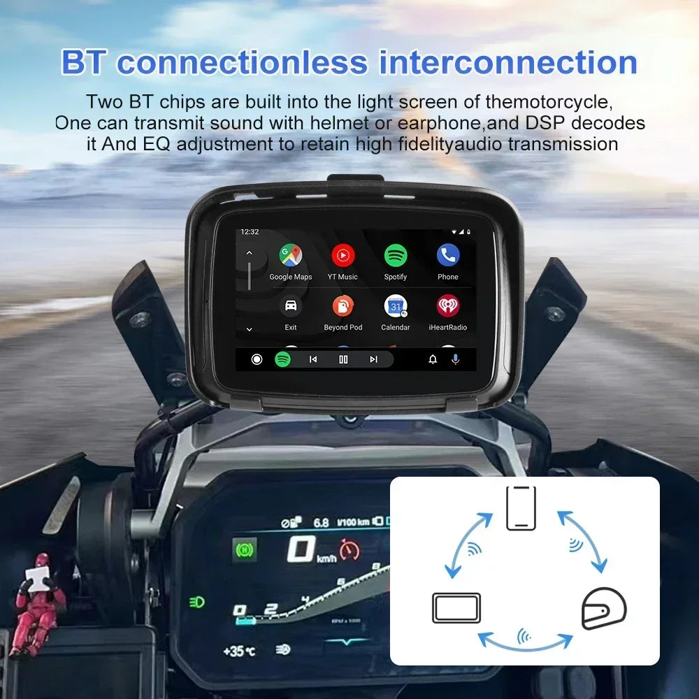 5 Inch Portable GPS Navigation Motorcycle Waterproof Carplay Display Motorcycle Wireless Android Auto IPX7 GPS Screen Apple
