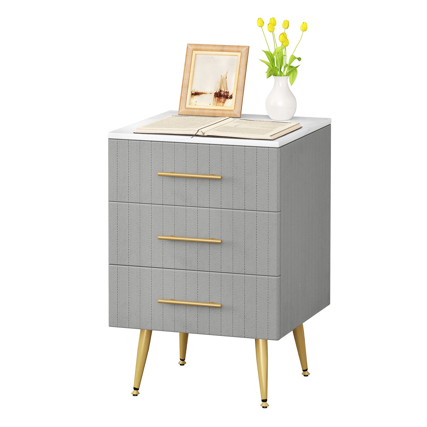 Ladekast - Commode - Opbergkast - met Verwijderbare Verschoontafel – 3 Lades - Moderne Nachtkastje - 40,5x62x41 cm – Slaapkamer Bijzetkast - Koffietafel - Grijs