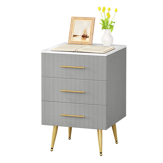 Bijzettafel - Bedtafel - Nachtkastje - Slaapkamer tafel - Nachtkastje met lades - slaapkamer meubilair - 3 Laden - 80kg - Grijs