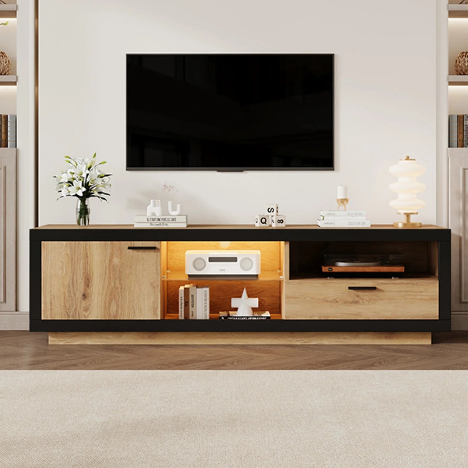 TV-Meubel – TV-Kast – Entertainmentmeubel – Tv-Stand – LED-Verlichting Met Smartphonebediening – Geschikt Voor Tv’s Tot 70 Inch - QUORE