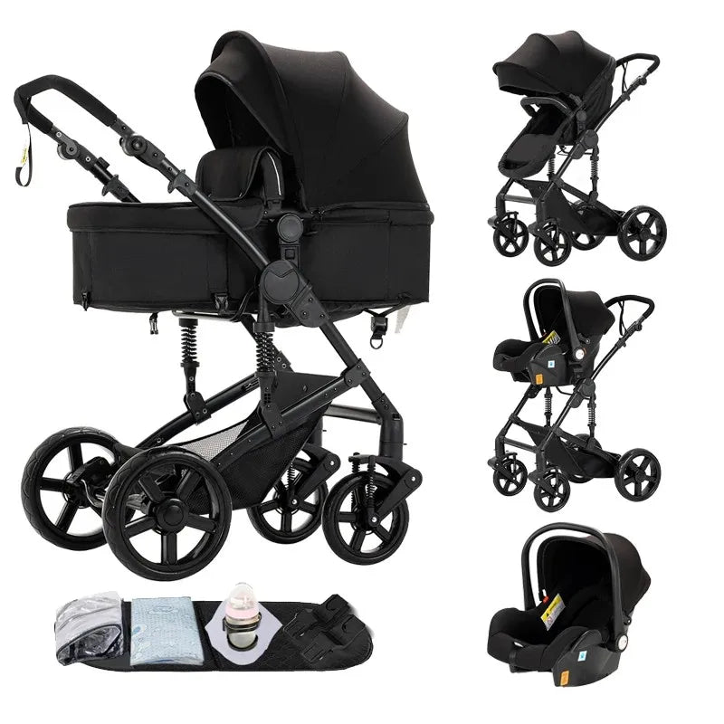 Compact Stroller 3 IN 1, Carseat Stroller Combos, Baby Stroller Multifunctional High Landscape Baby Pram for Toddlers Infant Car - QUORE