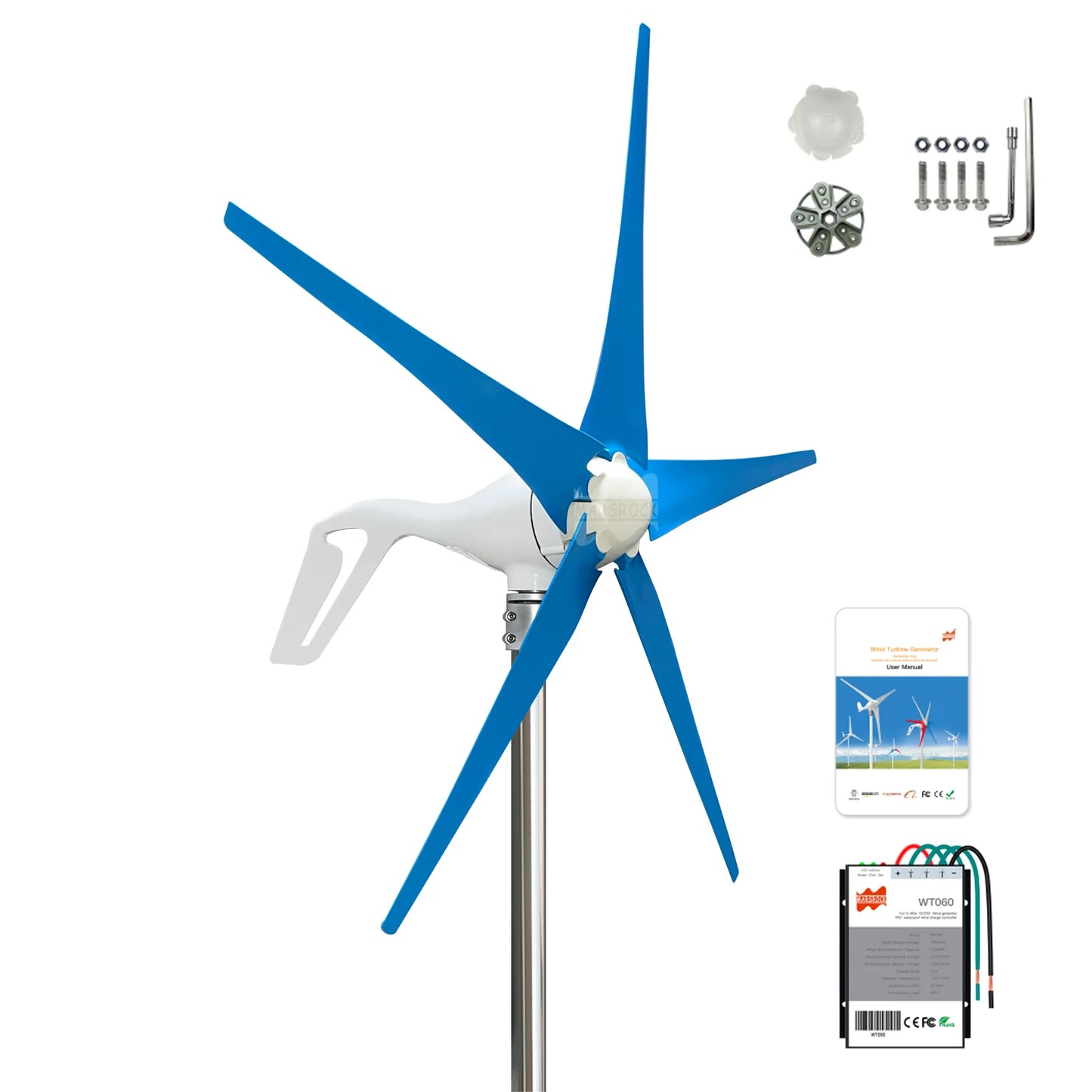 Windturbine – Windgenerator – Windenergie Generator – 400W Turbine – Aluminium Behuizing – Weerbestendig Tot 80°C - Blauw - QUORE