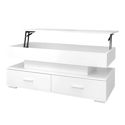 Salontafel – Witte Tafel – Koffietafel – Verstelbare Tafel – Opbergtafel – Hydraulische Hoogteverstelling – LED-Verlichting Met Bluetooth