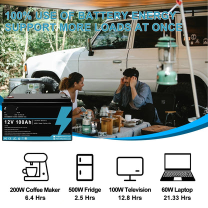 LiFePO4 Batterij – 12V Accu – Energieopslag – Camper Accu – Boot Accu – 100Ah Capaciteit – IP65 Waterbestendig