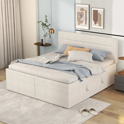 Tweepersoonsbed – Bed – Slaapbank – Boxspring – Opbergbed – Linnen Bekleding – Ruime Opbergruimte 140x200 cm