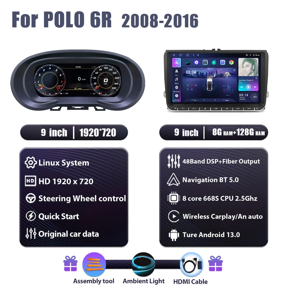 Dashboard Display – Digitaal Dashboard – Auto Display – Navigatiescherm – Multimedia Scherm – 9 Inch HD LCD – Android Speler