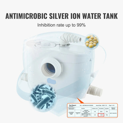 Macerator Pomp - Waterpomp - Vuilwaterpomp - 700W - 9600 L/h Capaciteit - 10m Opvoerhoogte - 3 Inlaten voor Afvalwater Afvoer