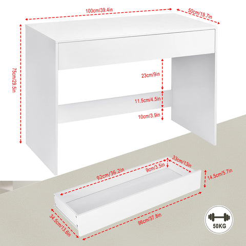 Computer table - Laptop table - Computer furniture - Desk with drawer - Workstation - For living room - Office - Study room - 100x75x50 cm - White